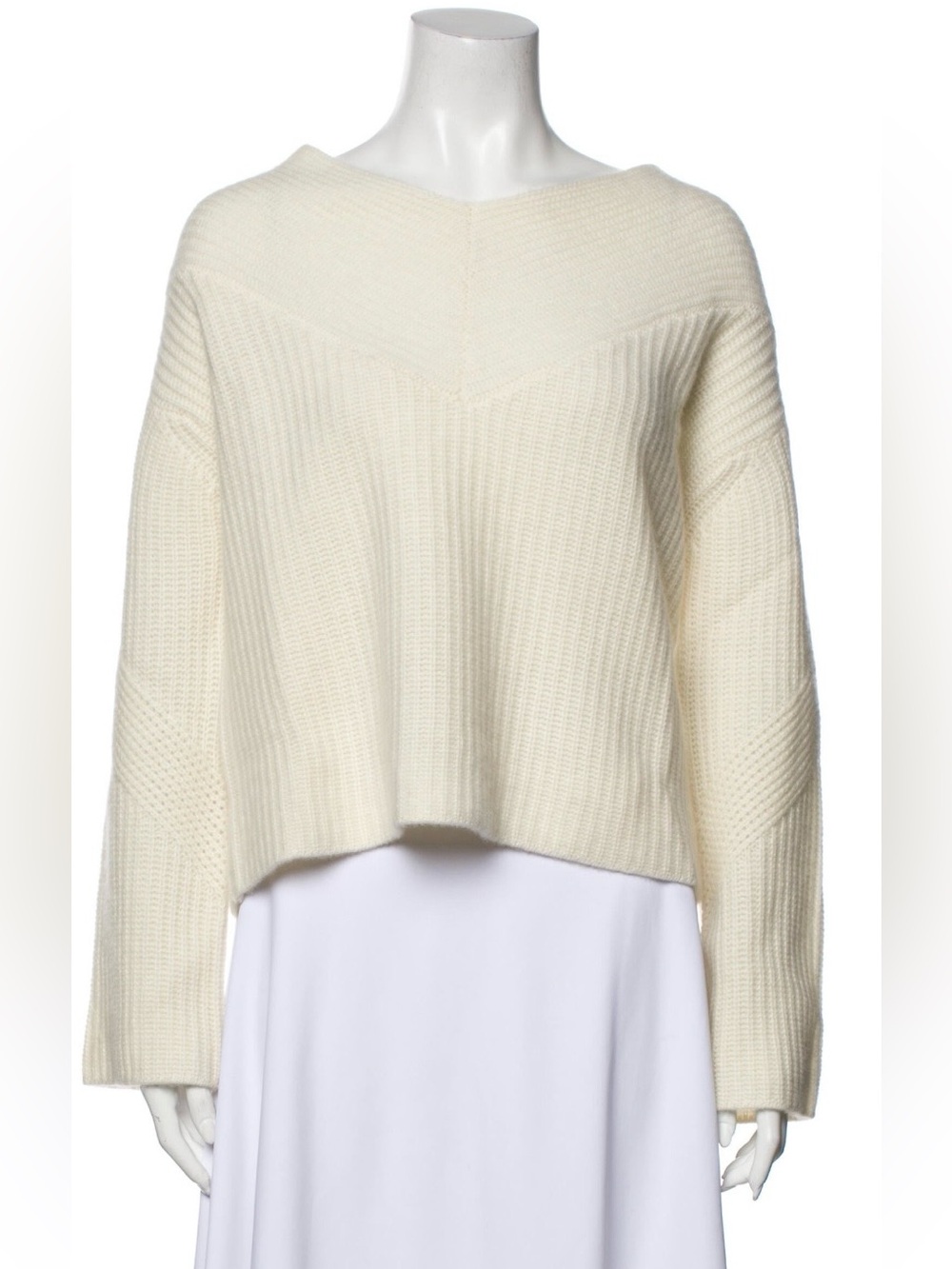 Lapointe Relaxed V-Neck Ribbed Sweater in Cream M